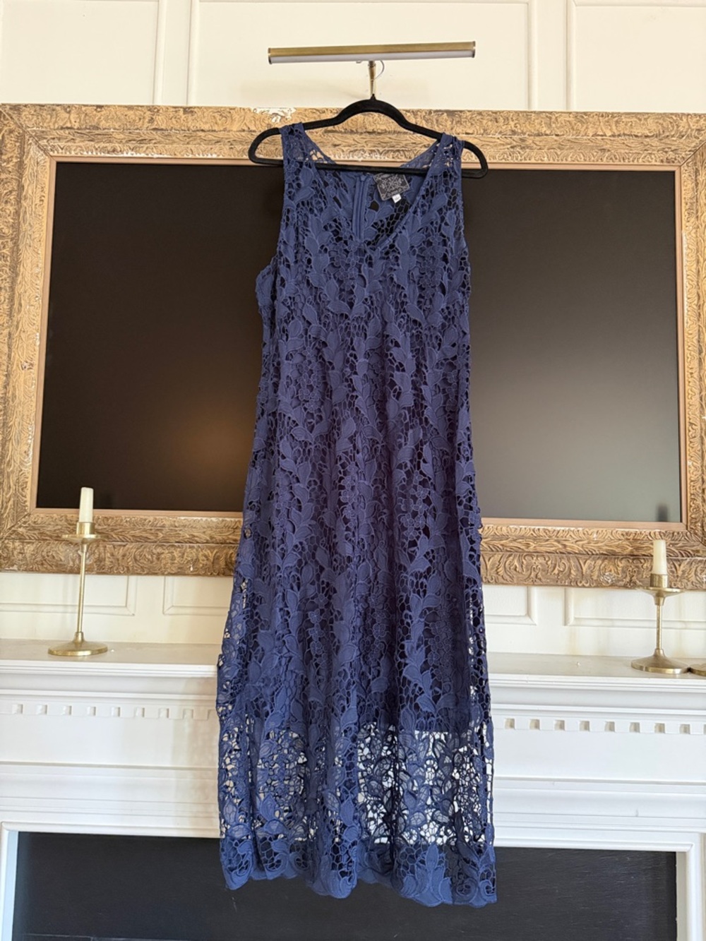 Johnny Was Navy Sleeveless Lace Midi Dress